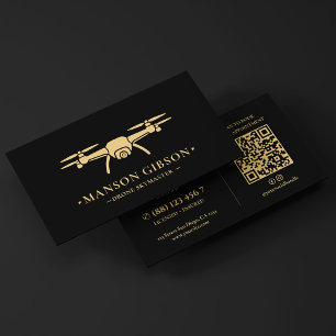 Cartão De Visita Logotipo de Piloto de Drone Aéreo Moderno Preto