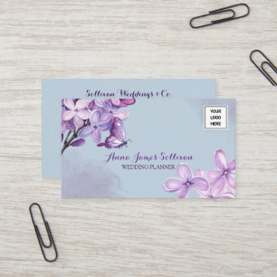 Cartão De Visita Logotipo de planejador de casamento aquarela roxa