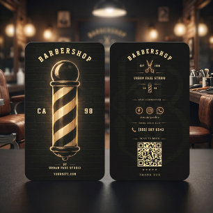 Cartão De Visita Logotipo de poste neon vintage de barbearia
