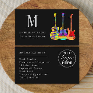 Cartão De Visita Logotipo de Professor de Música de Guitarra Músico
