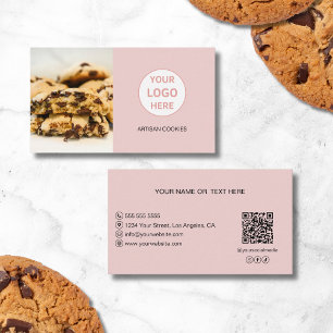 Cartão De Visita Logotipo de QR personalizado de foto cor-de-rosa d