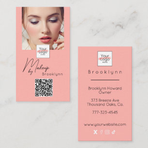 Cartão De Visita Logotipo de Rosto Cor-de-Rosa em Script Código QR 