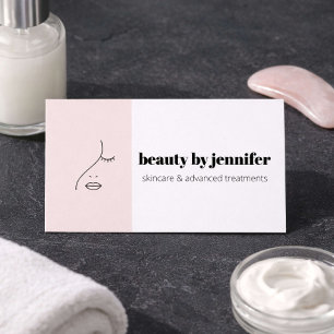 Cartão De Visita Logotipo de rosto minimalista Esteticista Rosa Beg