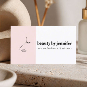 Cartão De Visita Logotipo de rosto minimalista Esteticista Rosa Beg