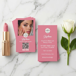 Cartão De Visita Logotipo de Rótulo em Rosa Corado Código QR Foto M