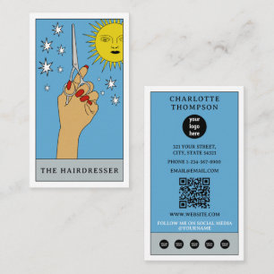 Cartão De Visita Logotipo de Salão de Cabelo Celestial Tarot Sun Ha