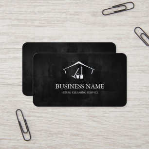 Cartão De Visita Logotipo de Serviço de Limpeza de Casa Preto Minim