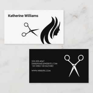 Cartão De Visita Logotipo de tesoura e cabelo Branco preto simple