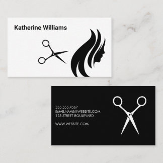 Cartão De Visita Logotipo de tesoura e cabelo | Branco preto simple