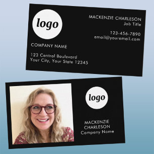Cartão De Visita Logotipo de Texto de Foto Simples Preto