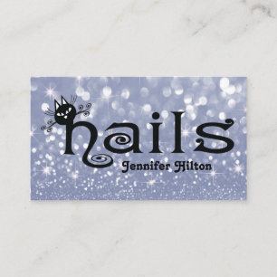 Cartão De Visita Logotipo de unhas de diversão de gato preto bonit