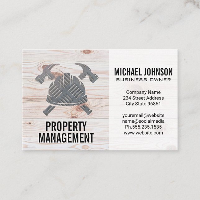 Cartão De Visita Logotipo do aço de construção | Madeira (Frente)