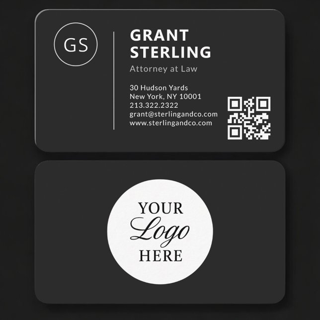 Cartão De Visita Logotipo do Advogado Preto Código QR Profissional (Criador carregado)