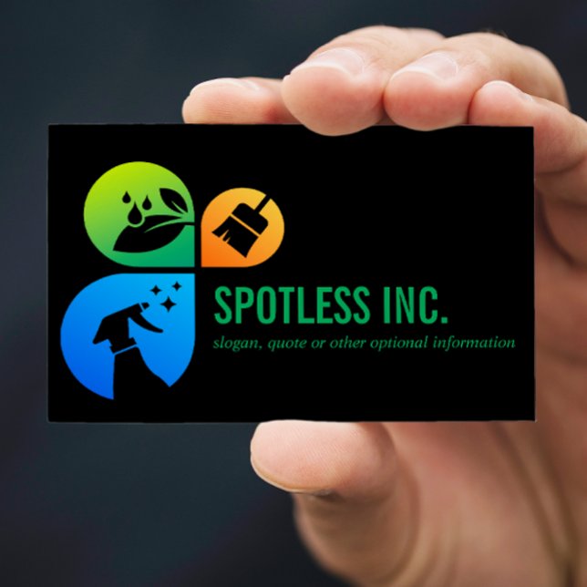 Cartão De Visita Logotipo do Black Modern Trendy Clearing Services (Criador carregado)