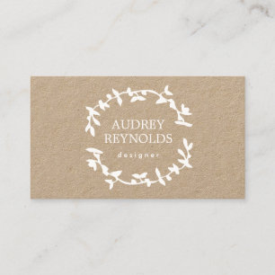 Cartão De Visita Logotipo do Bohemian Leaf Wreath Designer no Kraft