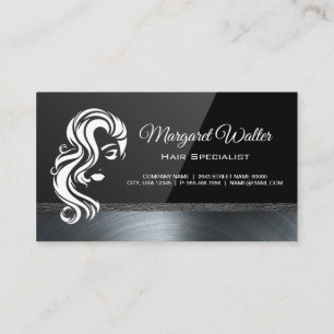 Cartão De Visita Logotipo do cabelo preto Trim Metálico