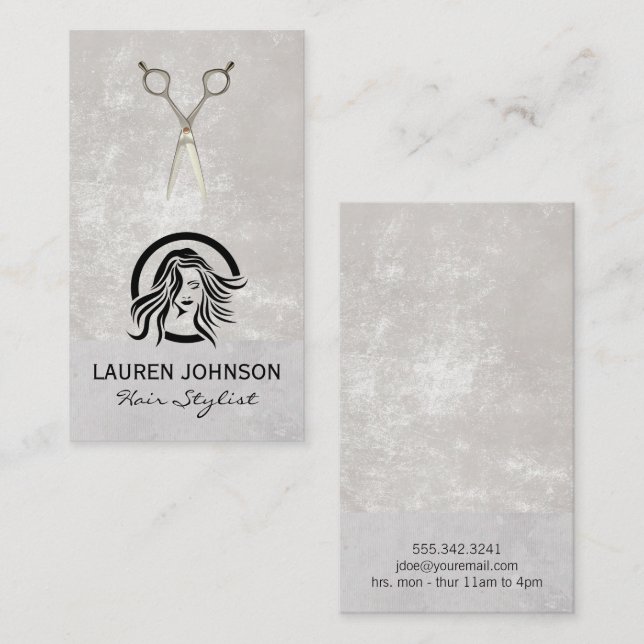 Cartão De Visita Logotipo do cabelo | Tesoura Salon (Frente/Verso)
