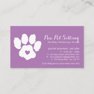 Cartão De Visita Logotipo do Cão Roxo Coração Pata