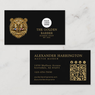 Cartão De Visita Logotipo do Castor Dourado da Barbearia Moderna Có