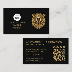 Cartão De Visita Logotipo do Castor Dourado da Barbearia Moderna Có