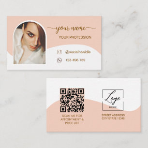 Cartão De Visita Logotipo do código QR da foto rosa do arco moderno