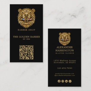 Cartão De Visita Logotipo do Código Qr da Moderna Barbearia Golden