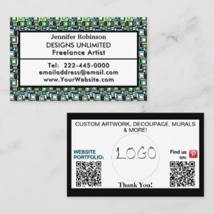 Cartão De Visita Logotipo do Código QR de Blocos Geométricos Azul V
