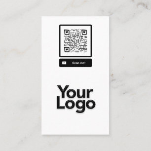 Cartão De Visita Logotipo do código QR Floral Branco e Preto S Mono