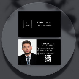 Cartão De Visita Logotipo do código Qr para foto branca preta