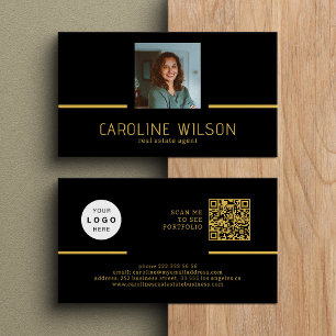 Cartão De Visita Logotipo do CÓDIGO QR profissional moderno preto
