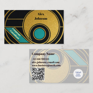 Cartão De Visita LOGOTIPO do consultor de QR da empresa Teal Dourad