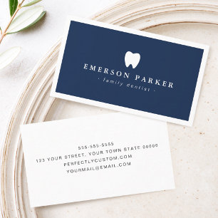 Cartão De Visita Logotipo do dente azul escuro do dentista minimali