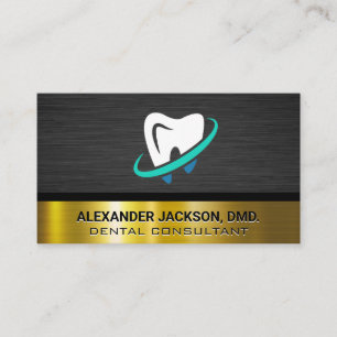 Cartão De Visita Logotipo do dente limpo  Metálico escuro Dourado