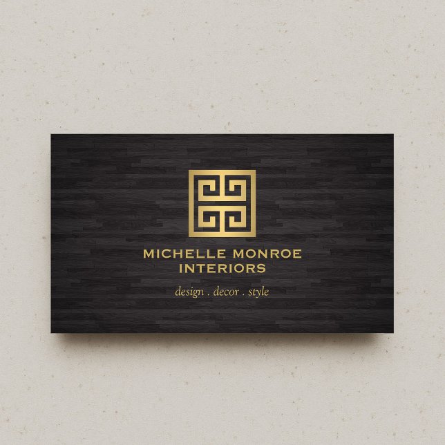 Cartão De Visita Logotipo do Designer-Chave Grego Elegante Dourado/ (Criador carregado)