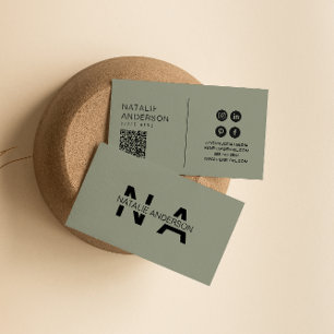 Cartão De Visita Logotipo do monograma do código QR neutro Elegante