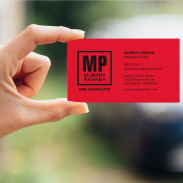 Cartão De Visita Logotipo do Monograma Empresarial ao Quadrado Verm