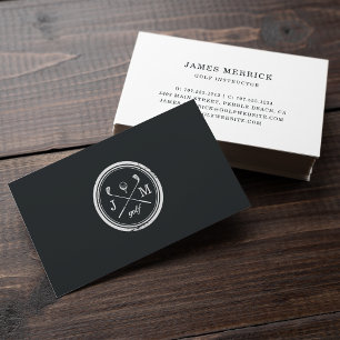 Cartão De Visita Logotipo do Monograma Vintage   Golf Pro ou Instru