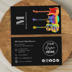Cartão De Visita Logotipo do professor de guitarra Modelo Mídia soc
