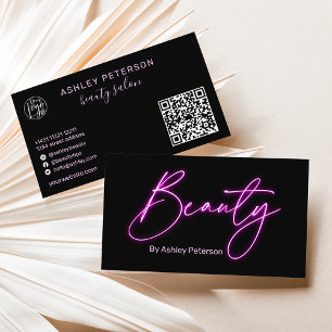 Cartão De Visita Logotipo do script de beleza neon roxo de glam mod
