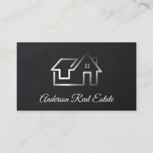 Cartão De Visita Logotipo do Silver Real Estate Couro Preto