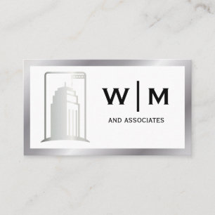 Cartão De Visita Logotipo do Skyscraper Borda metálica Monogra