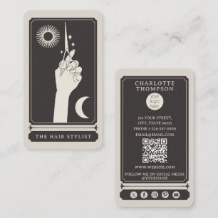 Cartão De Visita Logotipo do Tarot Celestial Cabeleireiro Preto Beg