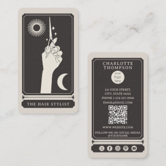 Cartão De Visita Logotipo do Tarot Celestial Cabeleireiro Preto Beg