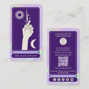 Cartão De Visita Logotipo do Tarot Celestial Cabelereiro Holográfic
