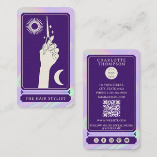 Cartão De Visita Logotipo do Tarot Celestial Cabelereiro Holográfic