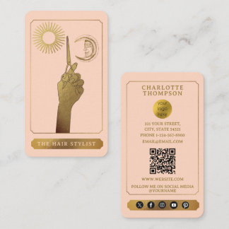 Cartão De Visita Logotipo do Tarot Celestial Cabelereiro Rosa Bege