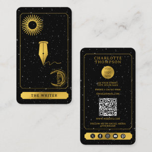 Cartão De Visita Logotipo do Tarot Celestial Preto Dourado Escritor