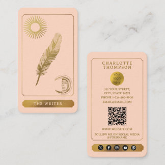 Cartão De Visita Logotipo do Tarot Celestial Rosa Bege Dourado Escr