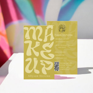 Cartão De Visita Logotipo do verde limão retrô do Groovy qr code Ma