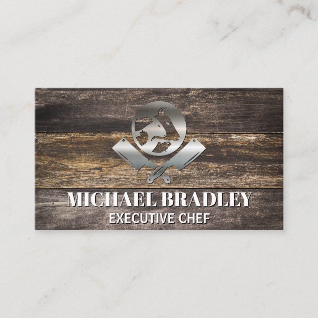 Cartão De Visita Logotipo dos animais do Butcher Knives | Churrasco (Frente)